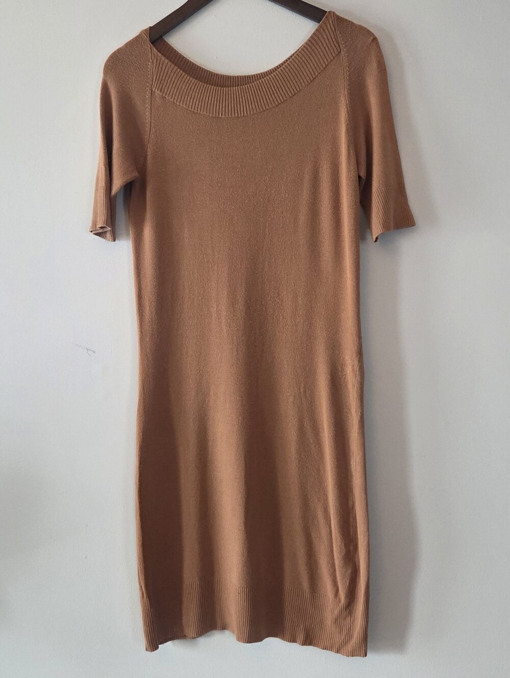 Focus 2000 Brown Knit Sweater Dresss Ribbed Neckline Size S